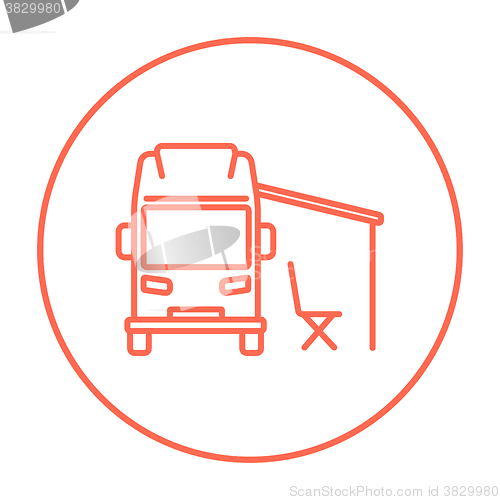 Image of Motorhome with tent line icon.