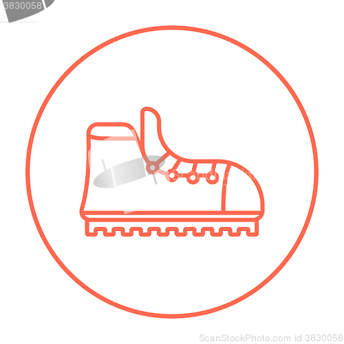 Image of Hiking boot with crampons line icon.