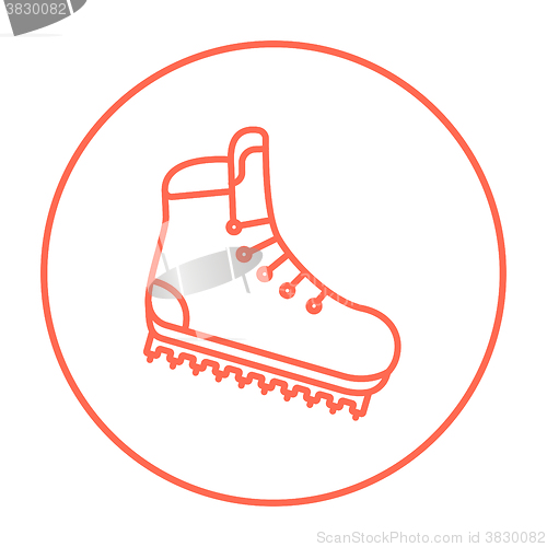 Image of Hiking boot with crampons line icon.