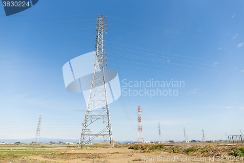 Image of Power lines with blue sky