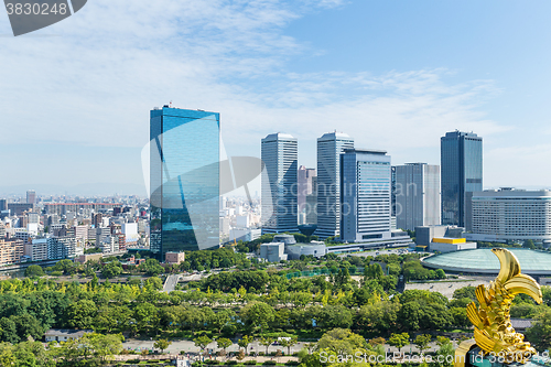 Image of Golden fish of Roof tile with osaka business district