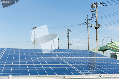 Image of Solar panel and power line