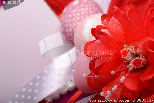 Image of easter eggs with flowers and gift box 