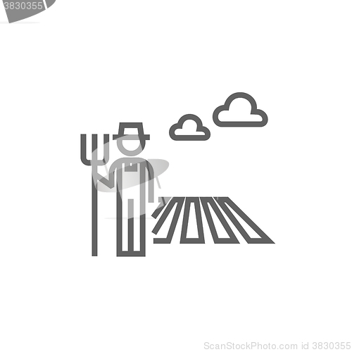 Image of Farmer with pitchfork line icon.