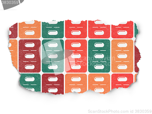 Image of Medicine concept: Pills Blister icons on Torn Paper background