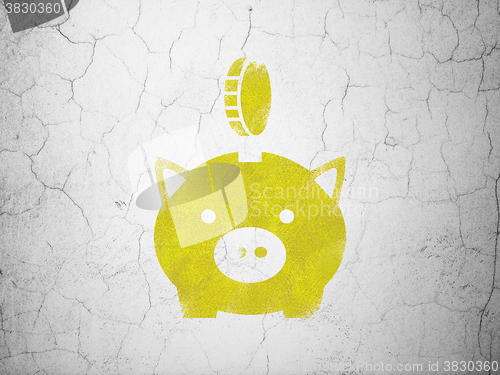 Image of Currency concept: Money Box With Coin on wall background