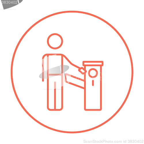 Image of Man at car barrier line icon.