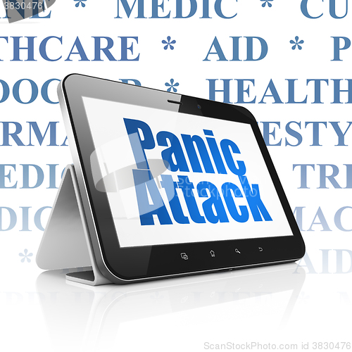 Image of Medicine concept: Tablet Computer with Panic Attack on display