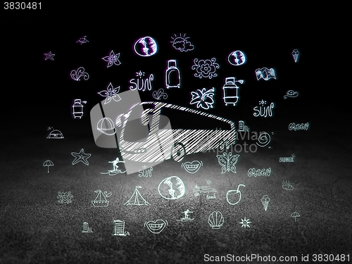 Image of Travel concept: Bus in grunge dark room