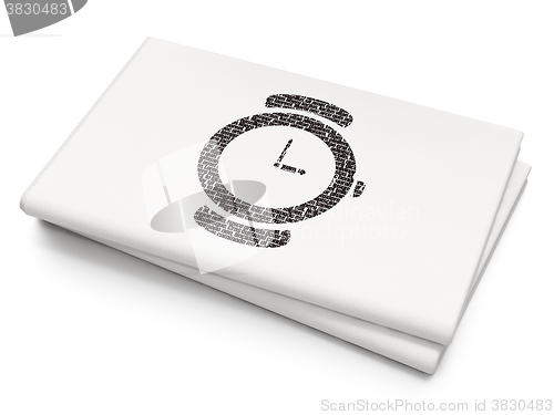 Image of Time concept: Watch on Blank Newspaper background