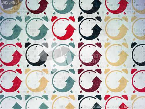 Image of Timeline concept: Alarm Clock icons on Digital Paper background