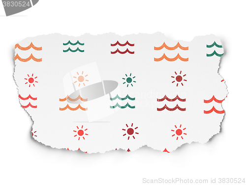 Image of Travel concept: Beach icons on Torn Paper background