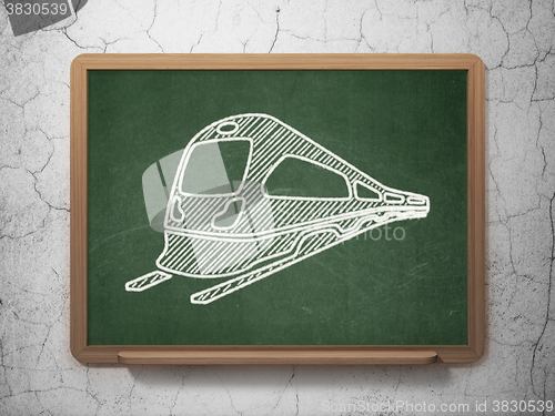 Image of Travel concept: Train on chalkboard background