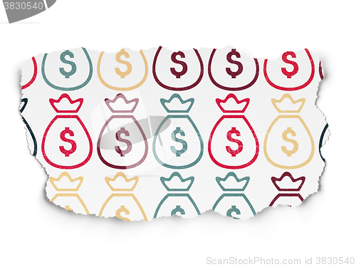 Image of Money concept: Money Bag icons on Torn Paper background