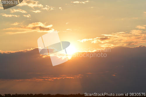 Image of Fiery orange sunset sky. Beautiful sky.