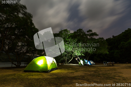 Image of Campsite with illuminated tent 