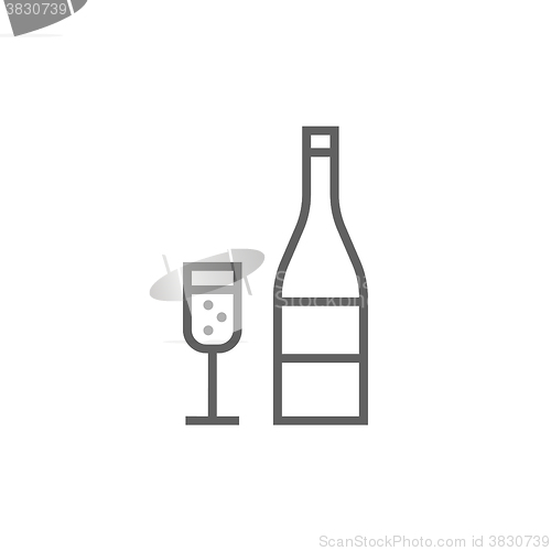 Image of Bottle of champaign and glass line icon.