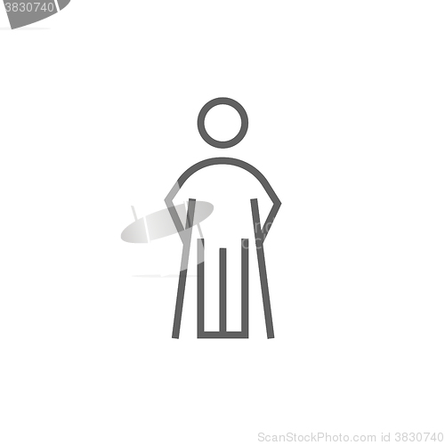 Image of Man with crutches line icon.