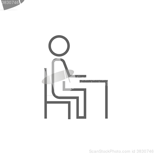 Image of Student sitting on chair at the desk line icon.