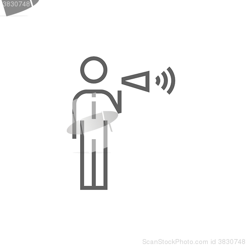 Image of Businessman with megaphone line icon.