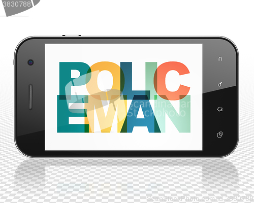 Image of Law concept: Smartphone with Policeman on  display