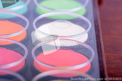 Image of watercolor paints palette close up