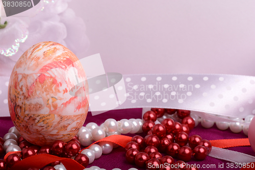 Image of Happy Easter invitation card, hand made eggs at a gift box