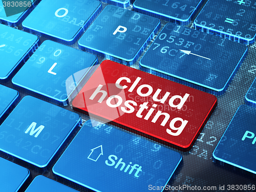 Image of Cloud technology concept: Cloud Hosting on computer keyboard background