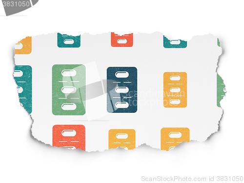 Image of Healthcare concept: Pills Blister icons on Torn Paper background