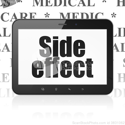 Image of Medicine concept: Tablet Computer with Side Effect on display