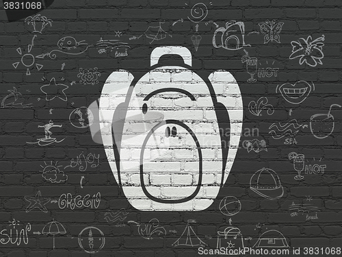 Image of Tourism concept: Backpack on wall background