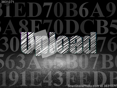 Image of Web development concept: Upload in grunge dark room