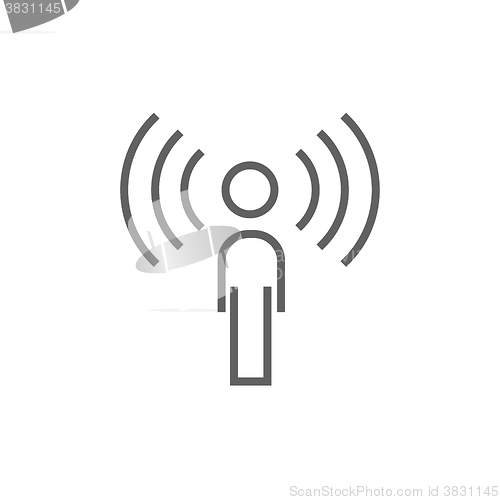 Image of Man with soundwaves line icon.