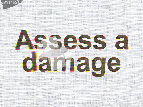 Image of Insurance concept: Assess A Damage on fabric texture background