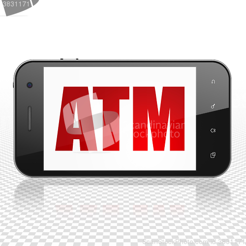 Image of Money concept: Smartphone with ATM on display