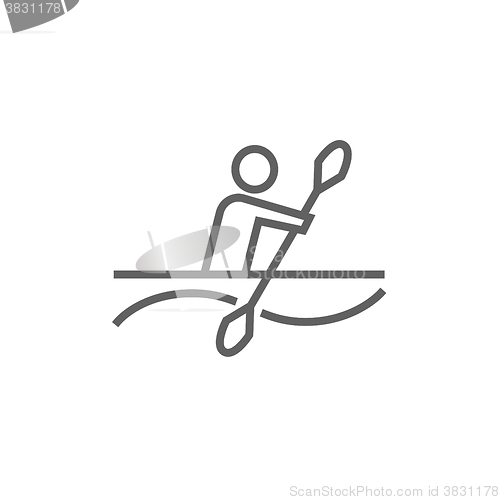 Image of Man kayaking line icon.