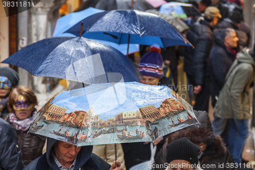 Image of Crowd of Umbrellas in Venice