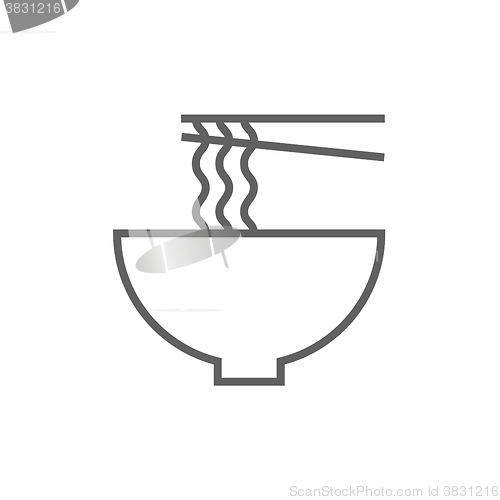 Image of Bowl of noodles with pair chopsticks line icon.