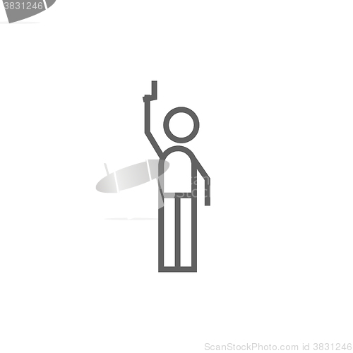 Image of Man giving signal with starting gun line icon.