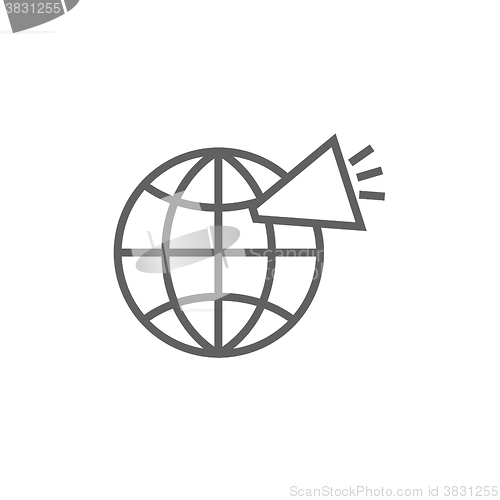 Image of Globe with loudspeaker line icon.