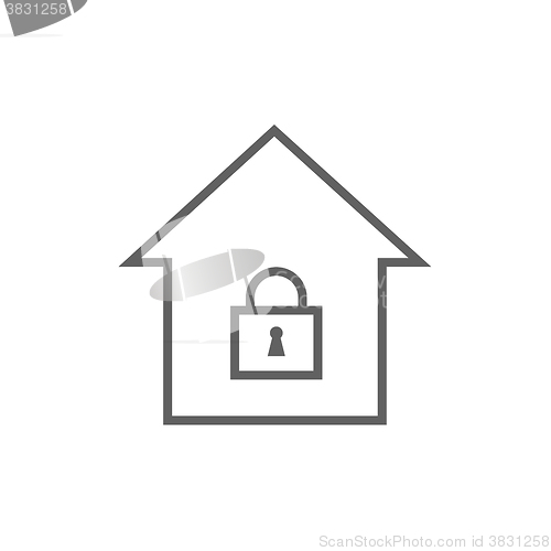 Image of House with closed lock line icon.