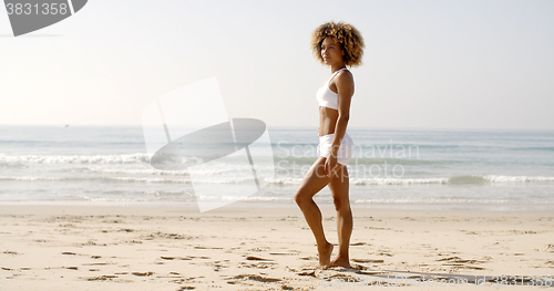 Image of Fitness Young Woman Standing On Beach