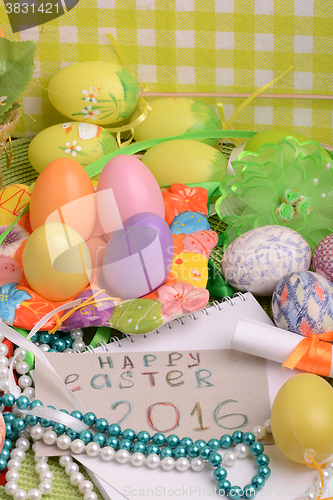 Image of invitation card with easter eggs 