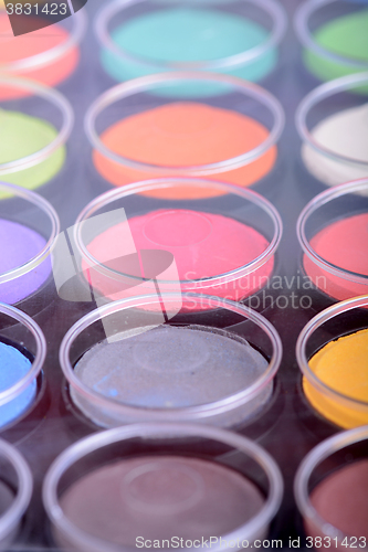 Image of set of watercolor paints close up