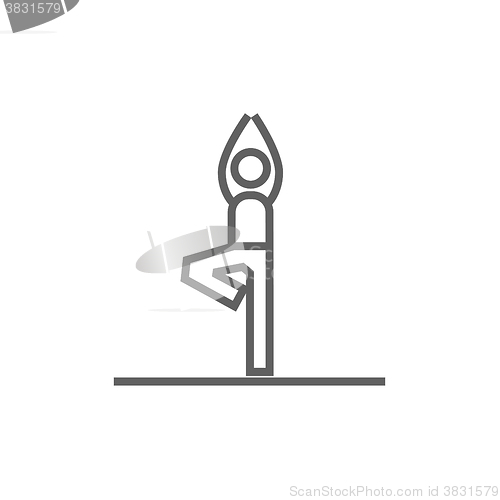 Image of Man practicing yoga line icon.