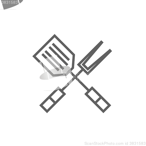 Image of Kitchen spatula and big fork line icon.