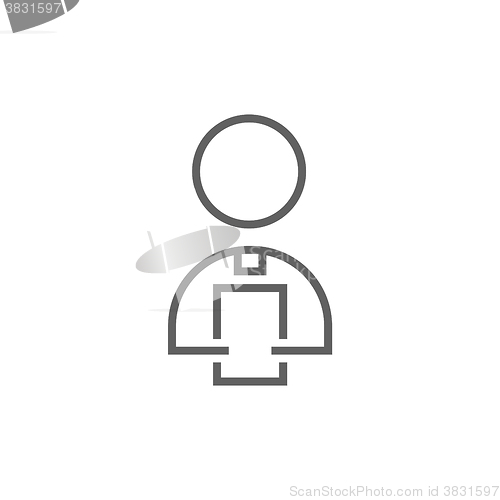 Image of Man holding digital tablet line icon.