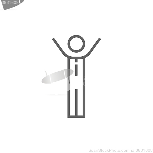 Image of Man with raised arms line icon.