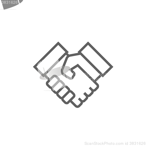 Image of Handshake and successful real estate transaction line icon.