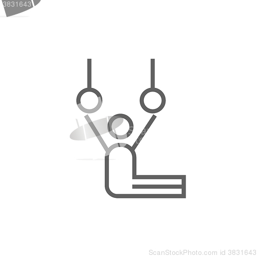 Image of Gymnast performing on stationary rings line icon.